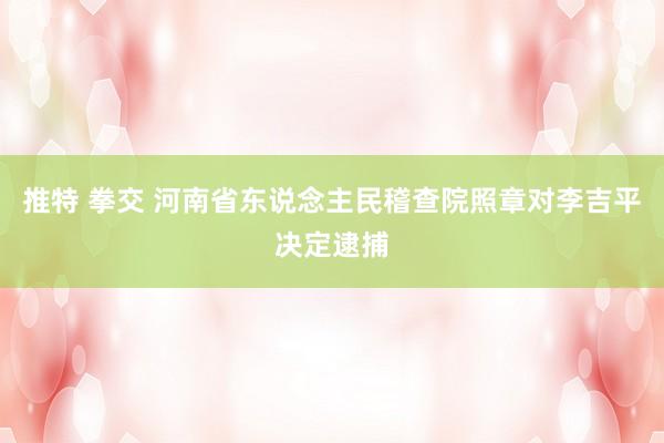 推特 拳交 河南省东说念主民稽查院照章对李吉平决定逮捕
