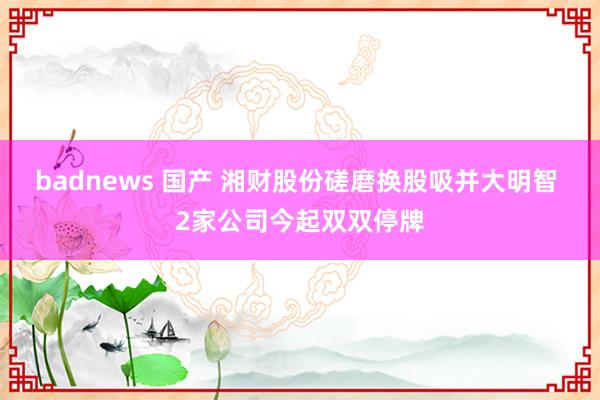 badnews 国产 湘财股份磋磨换股吸并大明智 2家公司今起双双停牌
