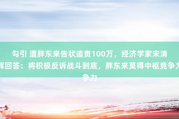 勾引 遭胖东来告状追责100万，经济学家宋清辉回答：将积极反诉战斗到底，胖东来莫得中枢竞争力
