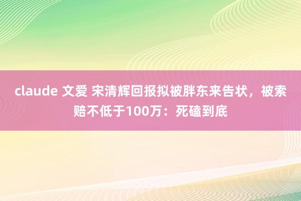 claude 文爱 宋清辉回报拟被胖东来告状，被索赔不低于100万：死磕到底